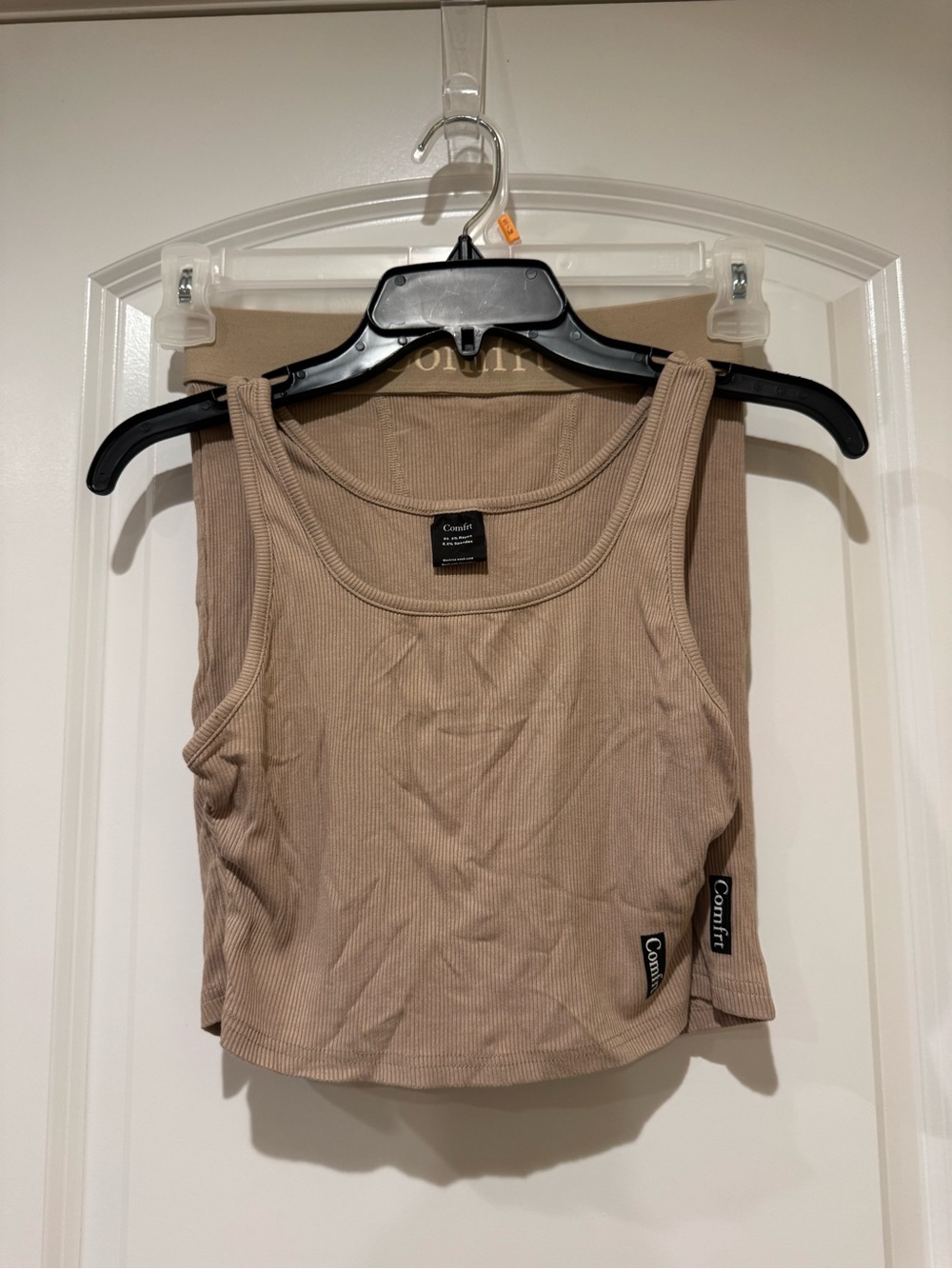 Ribbed Scoop Neck Tank Top & Shorts combo - Taupe